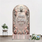 Aperturee - Aperturee Princess Happy Birthday Arch Backdrop Royal Pink and Silver with Crown Elegant Queen Themed Party Decor